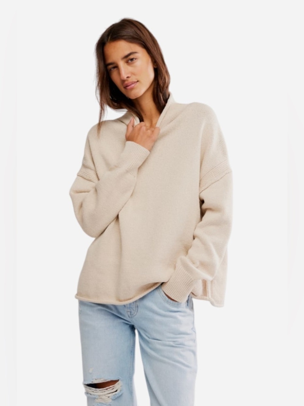 NWT Free People Torres Roll Neck Sweater in Sugar Swizzle